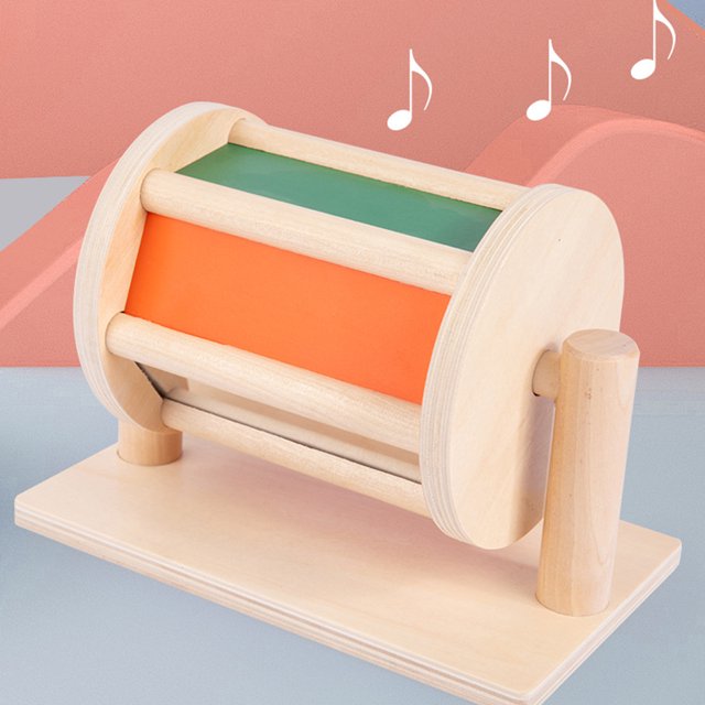 Juguete De Tambor Giratorio Sensorial, Textil De Madera, Instrumento Educativo Temprano Para Bebés, Juguete De Cognición De Color Giratorio ANGGREK Descripción de la referencia