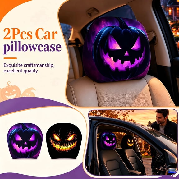 Scary Face Mask Car Seat Head Rest Cover Alternative, 2 Pack Ghost Ride Headrest Covers, Halloween Car Decor for Horror Fans