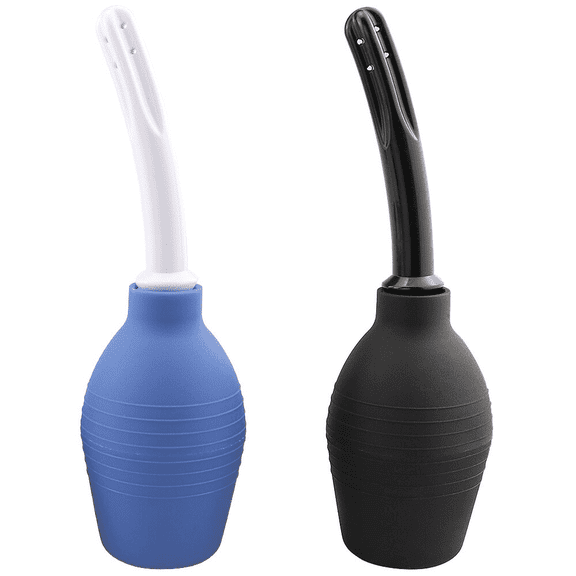 COREBAY 2-Pack 310ml Anal Vaginal Bulb Douche, Black & Blue Rubber Enema Kit for Colonic Irrigation & Personal Cleansing