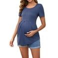 thumbnail image 2 of INSPIRAR CHIC Blusa de Maternidad de Manga Corta con Cuello Redondo Diseño Arrugado Camiseta de Maternidad con Cintura en Capas Azul Grande, 2 of 6