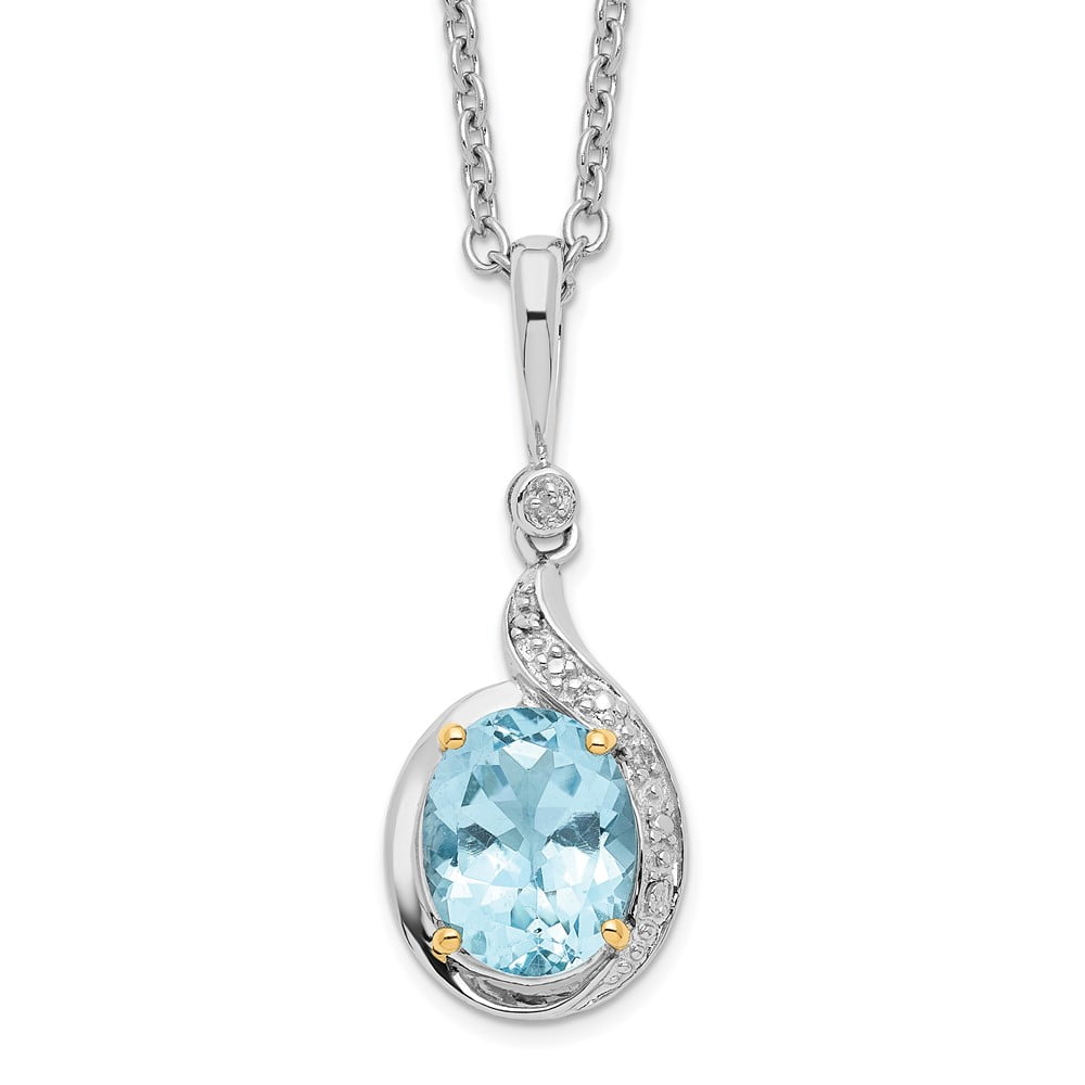 925 Sterling Silver Cable Necklace with Pendants Chain Brilliant Gemstones 14K Accent Sky Blue Topaz and Diamond 18 Inch 2 Extender 20 12 mm