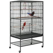 VIVOHOME 53" Large Rolling Metal Bird Cage for Parrots Conures Lovebird Cockatiel Parakeets, Black
