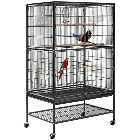 VIVOHOME 53" Large Rolling Metal Bird Cage for Parrots Conures Lovebird Cockatiel Parakeets, Black