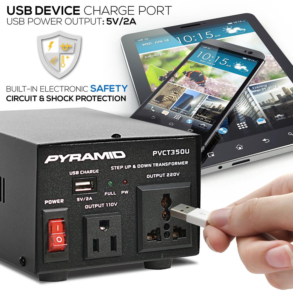 Pyramid PVCT350U - Step Up Down Voltage Converter Transformer- Power Supply Voltage Converter with USB Port (150 Watt)