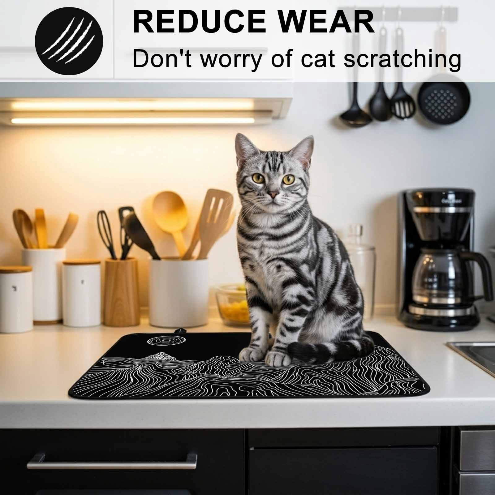 Mountain Line Stove Top Cover for Electric Stove, Heat-proof & Non Slip Glass Top Stove Cover Protector, Minimalist Abstract Landscape Art Sun Black Kitchen Flat Cooktop Rubber Mat 24x21 Inches
