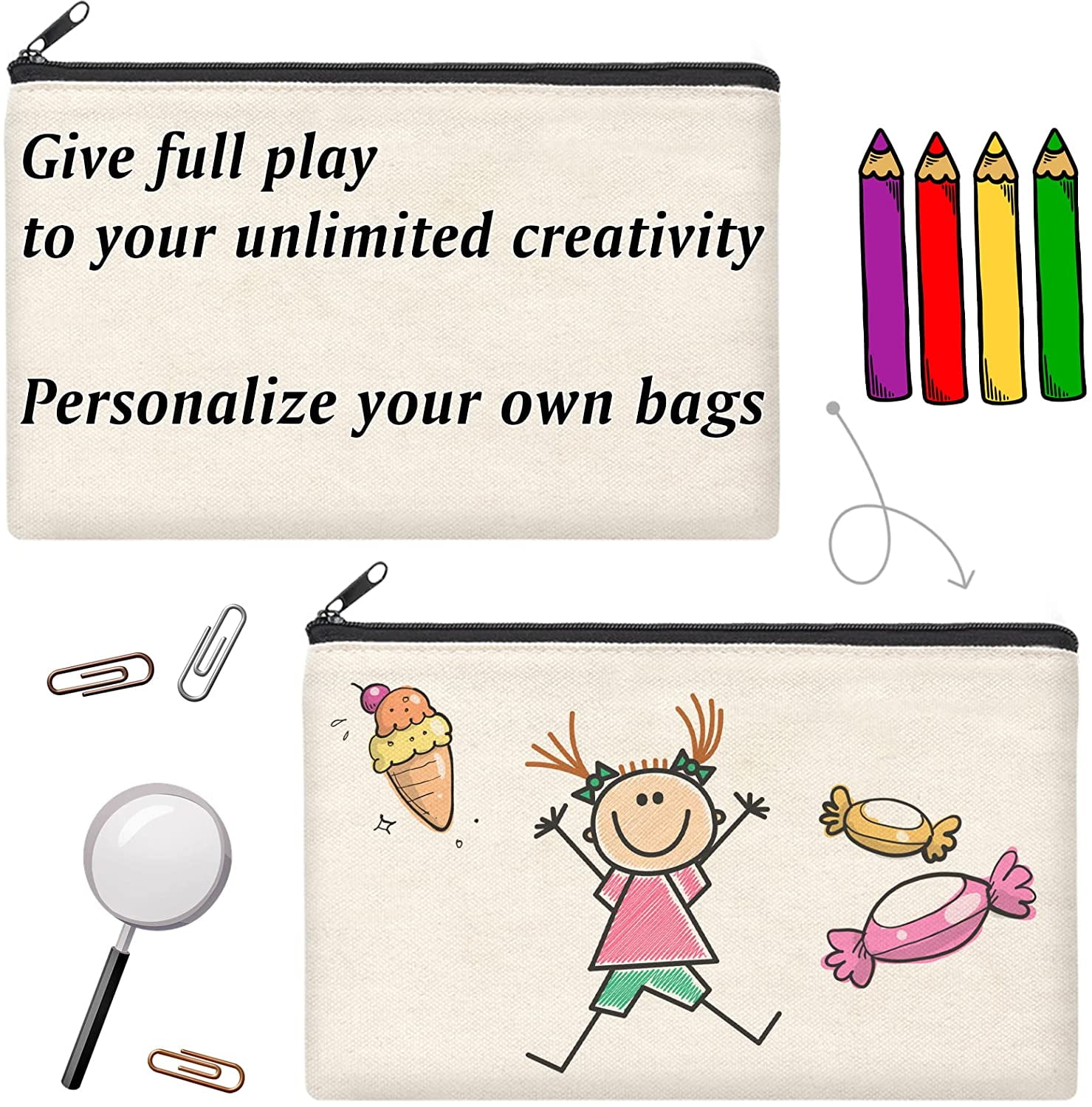 BKFYDLS School Supplies Clearance Blank Canvas Zipper Pouch For DIY  CraftCanvas Makeup Bags With Colored Zipper In Canvas Cosmetic Bag  Multi-Purpose