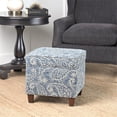 thumbnail image 4 of HomePop Cole Pouf de Rangement Carré Transitionnel en Bois et Tissu, Bleu, 4 of 6
