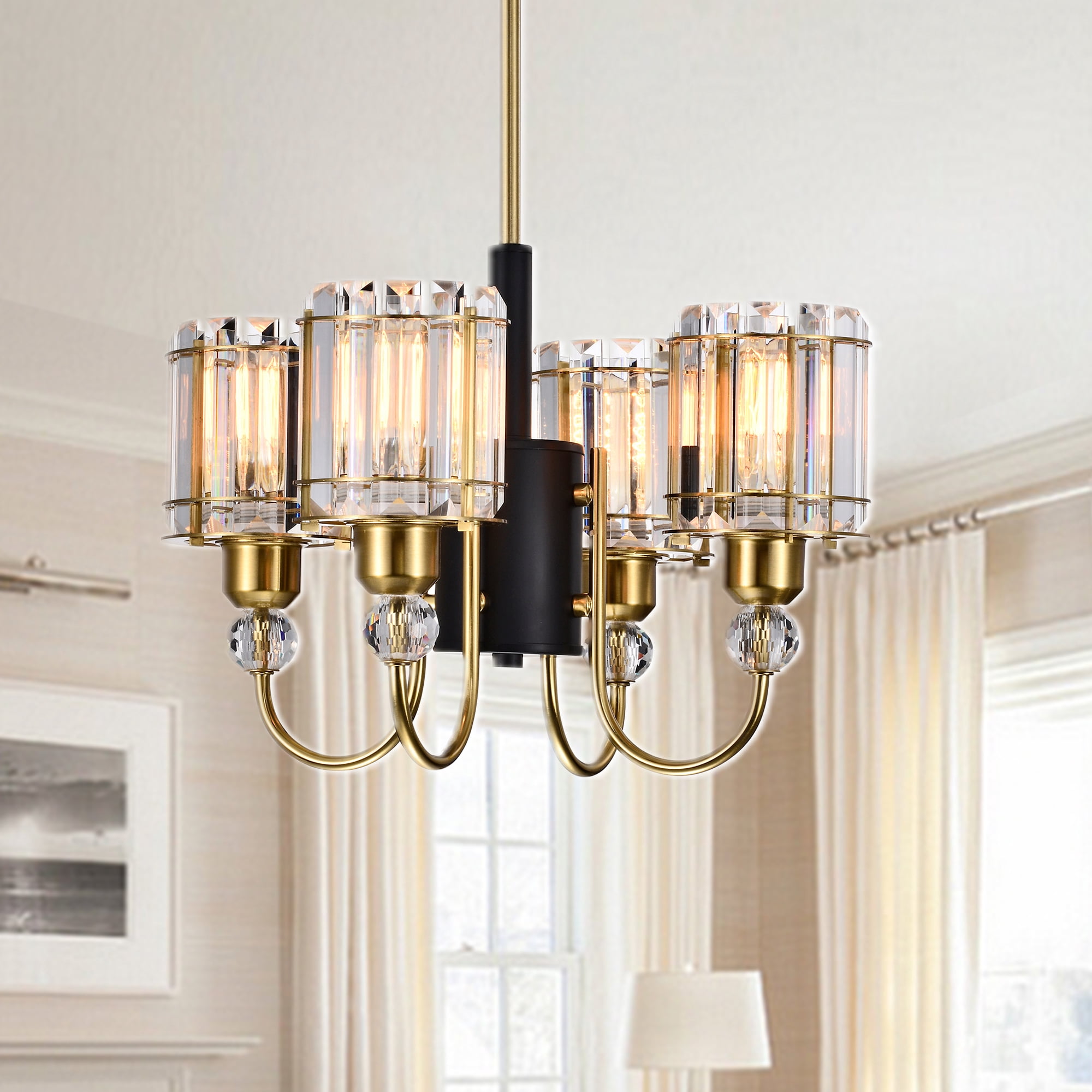 Sirita 16 in. 4-Light Indoor Matte Black and Brass Finish Chandelier with Light Kit