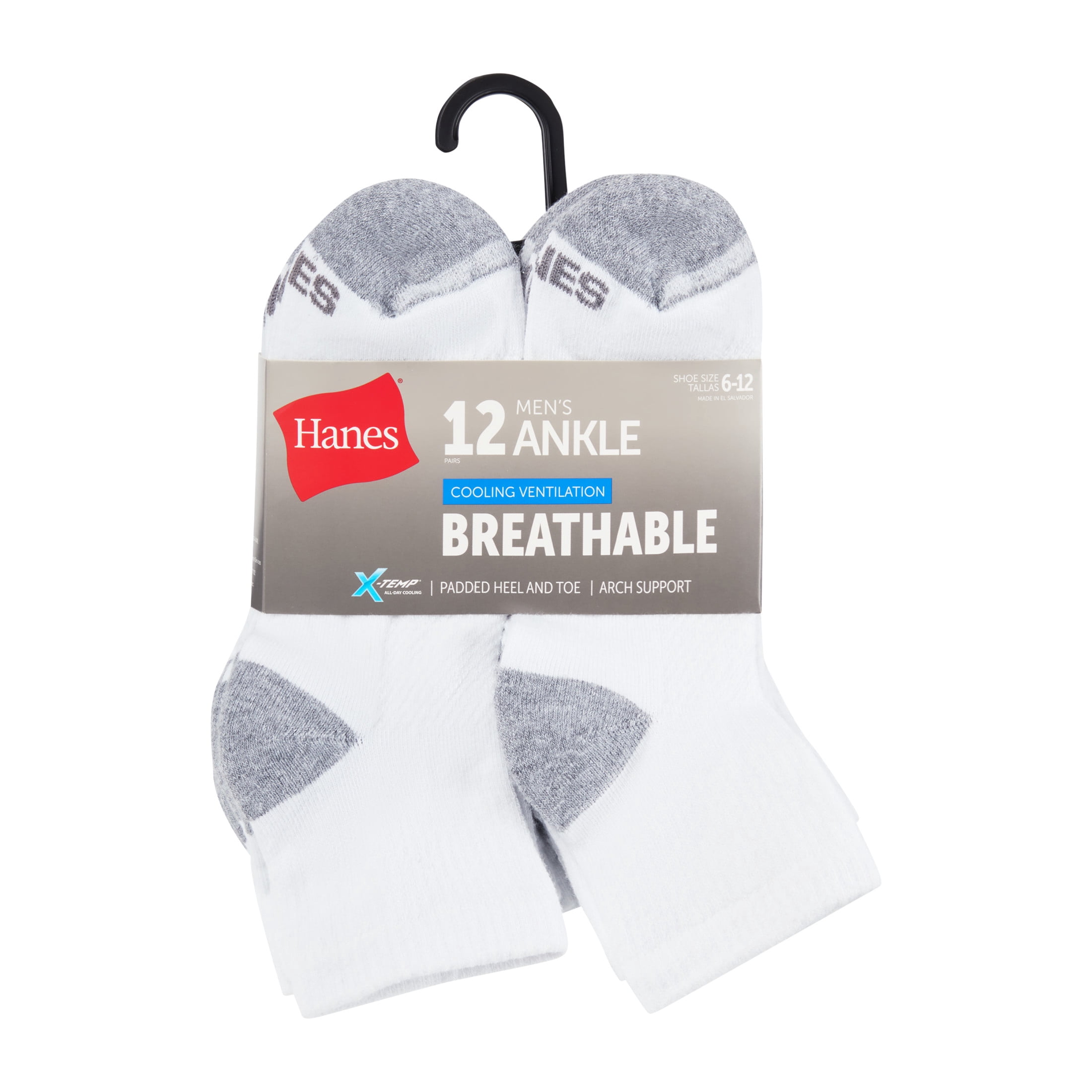 Hanes Mens Ankle Socks Pack, 12-Pack, Active X-Temp, Moisture-Wicking