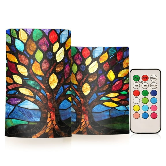 BZSMCE Flameless Candles LED Lights Colorful Glass Tree Creativity Battery Candles