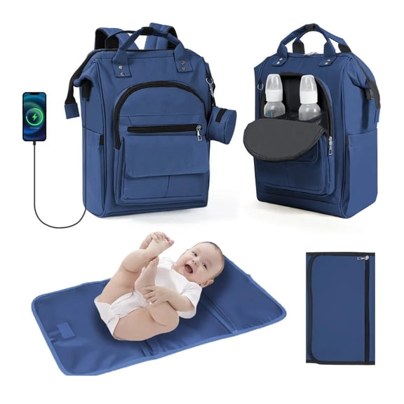 Mochila Pañalera Impermeable Multifunción Bebe Viaje Bolso Modelo Azul