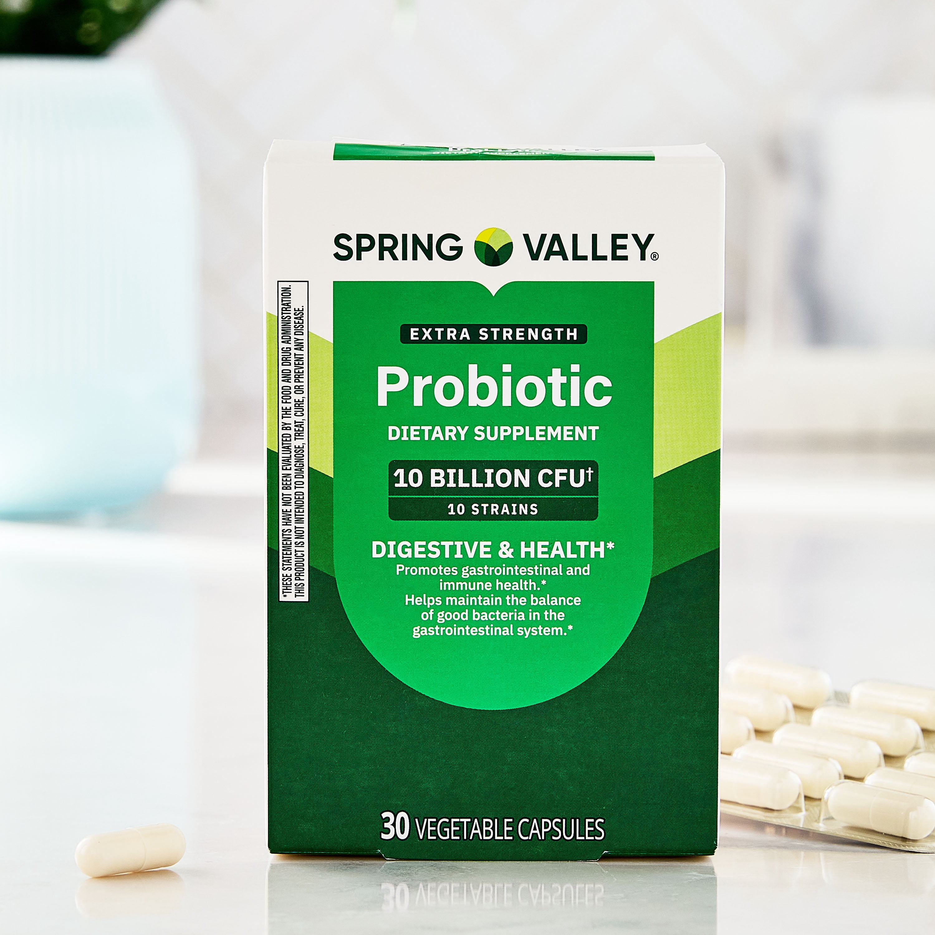 Spring Valley Extra-Strength Probiotic Vegetable Capsules for Digestive and Immune Health, 10 Billion CFU, 30 Count