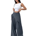 thumbnail image 4 of Women Wide Leg Baggy Flowy High Waisted Pants Loose Fit Casual Cozy Cute Y2k Trousers Gray L, 4 of 10