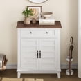 thumbnail image 3 of Kitchen Storage Cabinet with a Large Drawer for Dining Room, Bathroom, Entryway, Farmhouse Sideboard Buffet Cabinet with 3 Tiers Adjustable Shelf, White+Brown, 3 of 6
