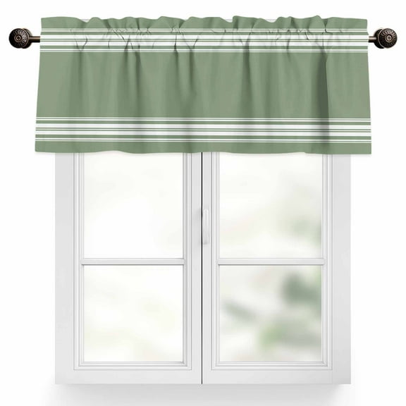 Sage Dark Valances for Windows, 42 x 18in, Green White Striped Rod Pocket Kitchen Valance Curtain Light Filtering Window Treatments for Living Room Bedroom, 1 Panel