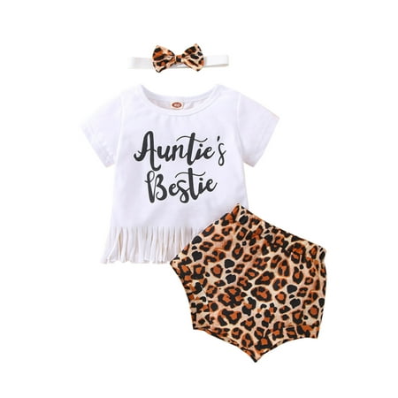 

Sunisery Newborn Baby Girls 3pcs Outfits Short Sleeve Tassel Hem Lettering T-Shirt Shorts Headband Clothes White 18-24 Months