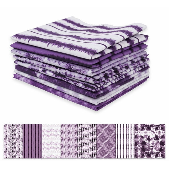 Soimoi 8 Pc Fat Quarter Bundle -Tie & DyePrint 18"x 22"DIY Patchwork-100% CottonPre-Cut Quilting Fabric (Purple & White)