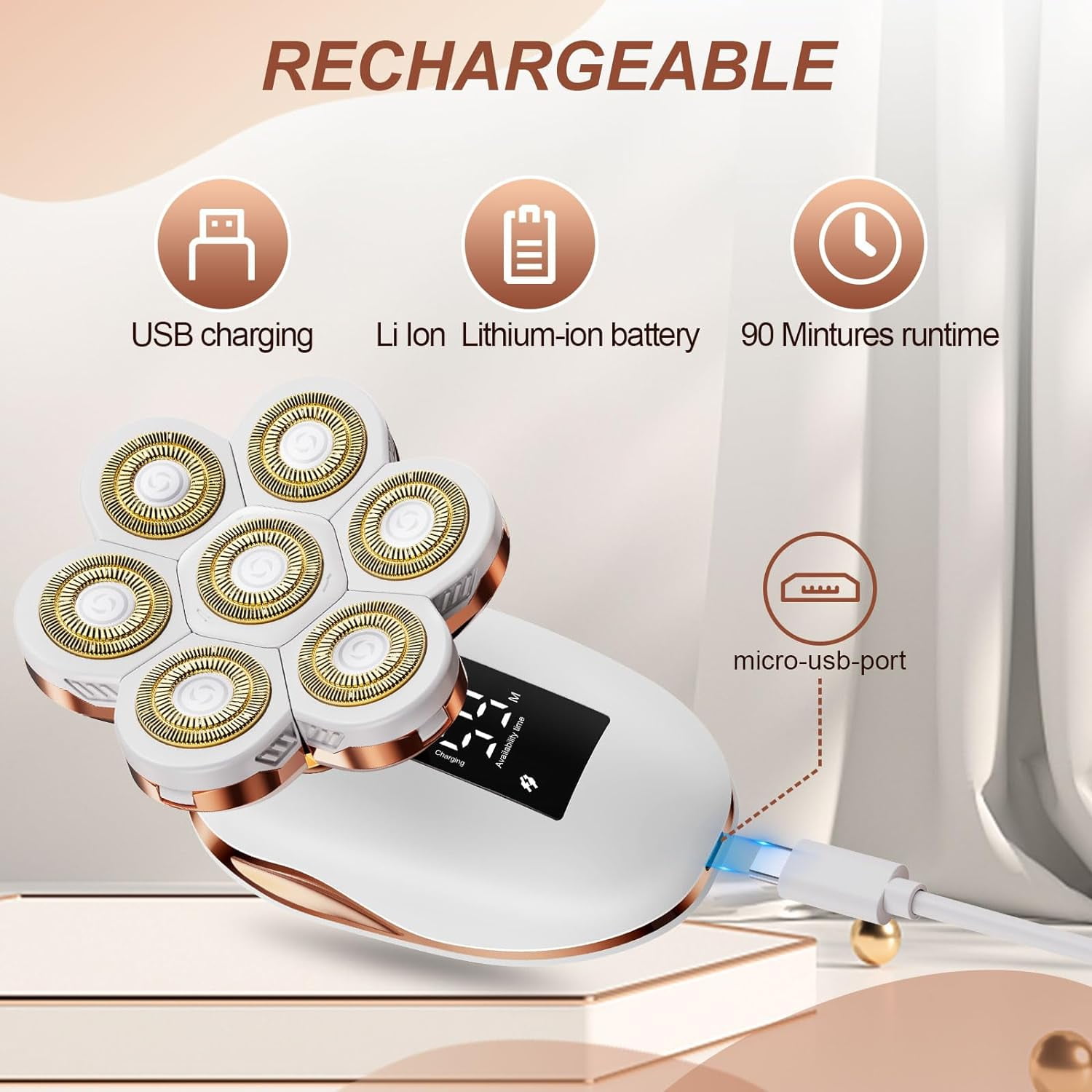 Electric Razors for Women, Wet/Dry 7D Rechargeable Rotary Shaver for Legs, Waterproof Electric Razors for Women, Facial Hair Removal, Bikini Trimmer, Lips