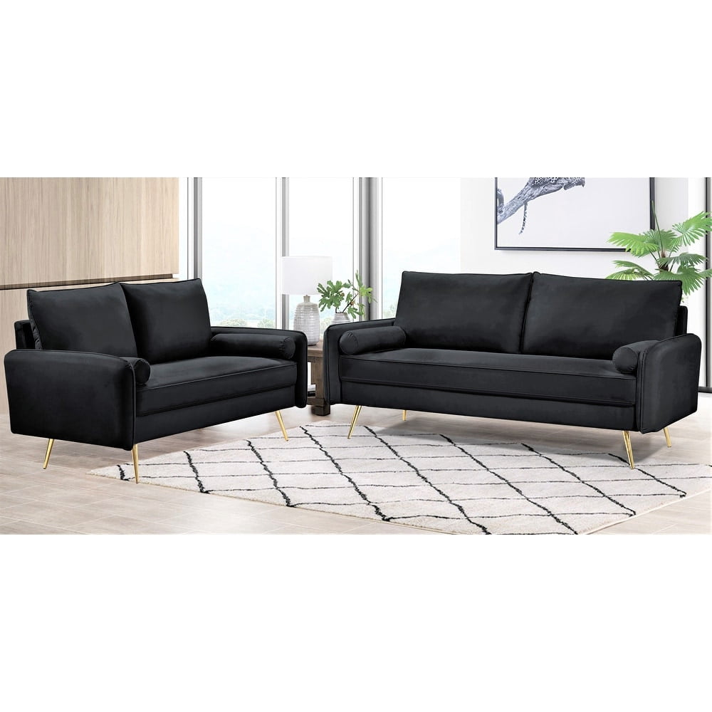 Uspridefurniture Villeda Velvet 2 PCS Living Room Set, Sofa & Loveseat,Black - Walmart.com