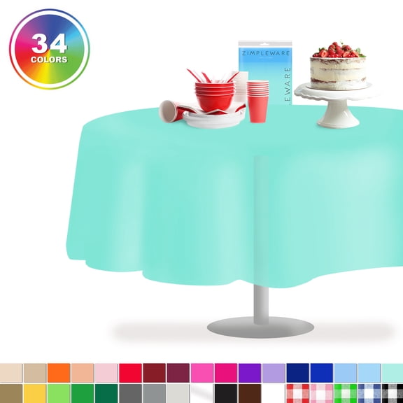Aqua 1 Pack Standard Disposable Plastic Party Tablecloth 84" Inch Round Table Cover By Zimpleware