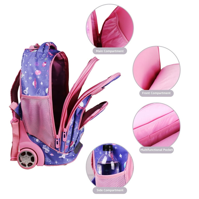 lvyH Kids Rolling Backpack 3pcs Wheeled Backpack Lightweight Waterproof  Schoolbag Set with Lunch Bag Pen Case,Purple 