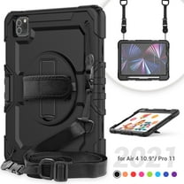 Dteck for iPad Air 5/Air 4 10.9 Case 2022 2020, iPad Pro 11 Case 2022 2021 with Built-in Screen Protector, Heavy Duty Shockproof Case with Rotatable Hand Strap/Kickstand/Pencil Holder,Black