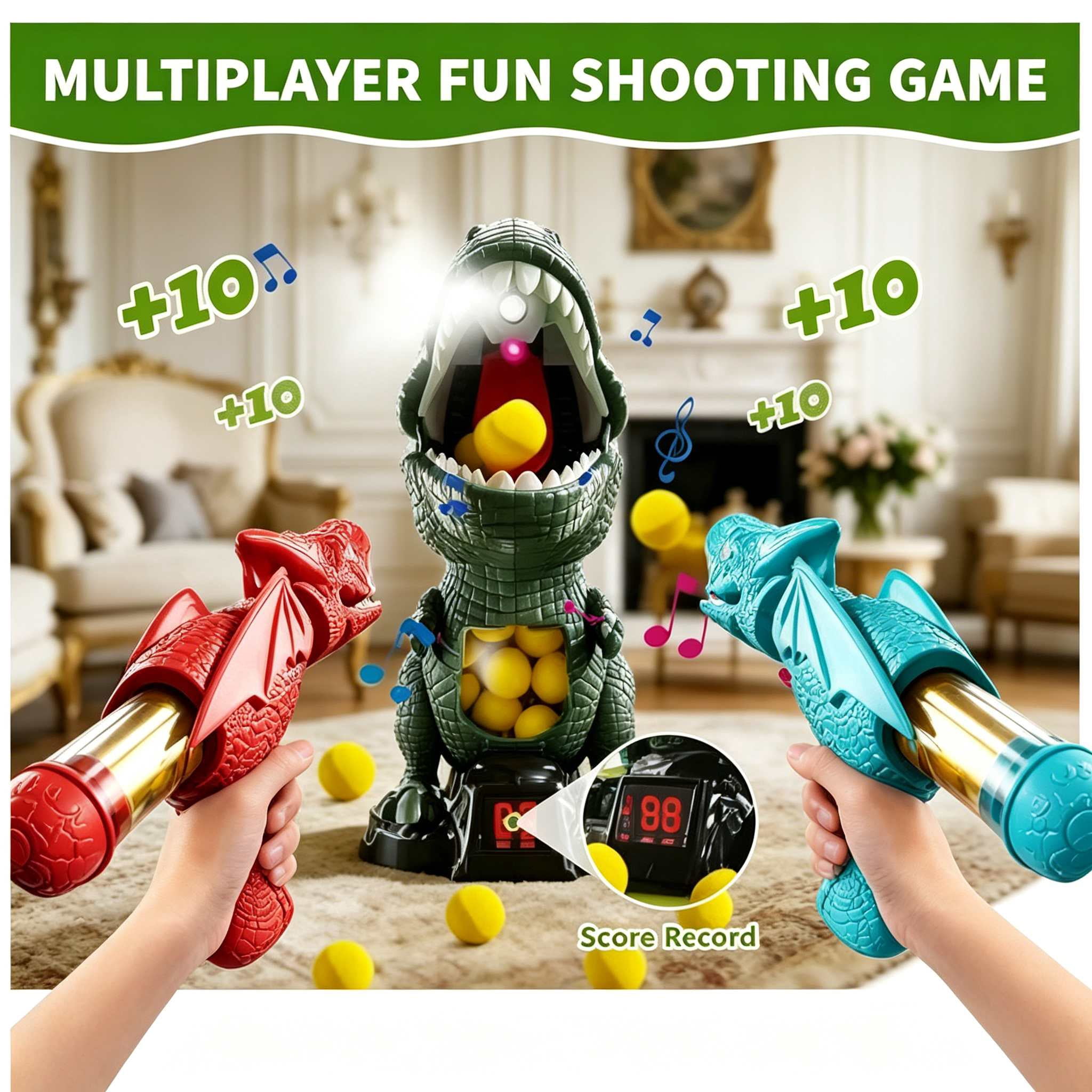 Tigozz Dinosaur Shooting Game with Electronic Scoring Target and Mist Spray, Outdoor Indoor Toys with 2 Air Pump Guns for Boys Girls Age 3-8