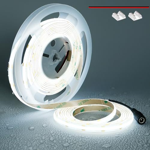 TOPAI 12V COB LED tira 6000K impermeable CRI 90+ 16.4ft alta densidad cortable Flexible para gabinete hogar proyectos de iluminación DIY