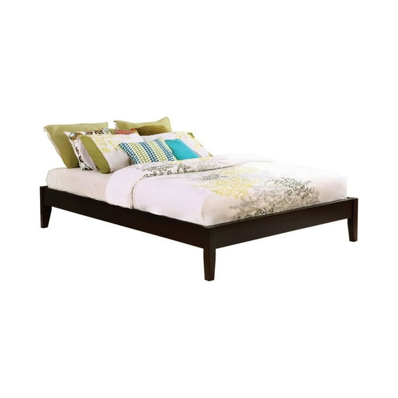 Wooden Queen Size Bed Frame with Chamfered Legs Dark Brown - Saltoro Sherpi