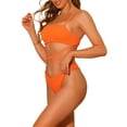 thumbnail image 4 of Women's 2 Piece Sporty Ribbed Bikini Sets, Lace-up Adjustable Spaghetti Straps Swimwear Bathing Suits X-Large Orange, 4 of 5