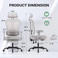 thumbnail image 4 of Homall Ergonomic Office Chair with Footrest, High Back Mesh Computer Desk Chair with Adjustable Headrest, Armrest & Back Support, Gray, 4 of 7