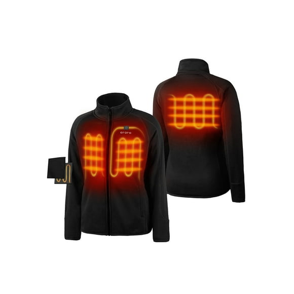 ORORO Women's 4-Zone Heated Fleece Jacket with Battery, Fleece Heated Jacket for Winter Outdoors (Black, M)