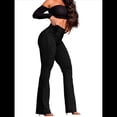 thumbnail image 2 of Pantalones Vaqueros de Cintura Alta para Mujer, Elásticos, de Corte Acampanado y con Cinturilla Elástica. Negro L, 2 of 7