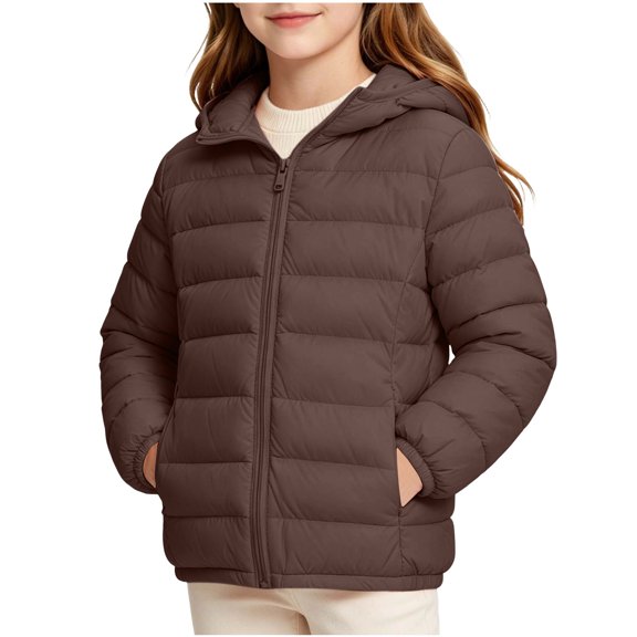 KyCheLot Boys Girls Zip up Jacket Solid Color Long Sleeve Hooded Outerwear Kids Winter Warm Windproof Coats
