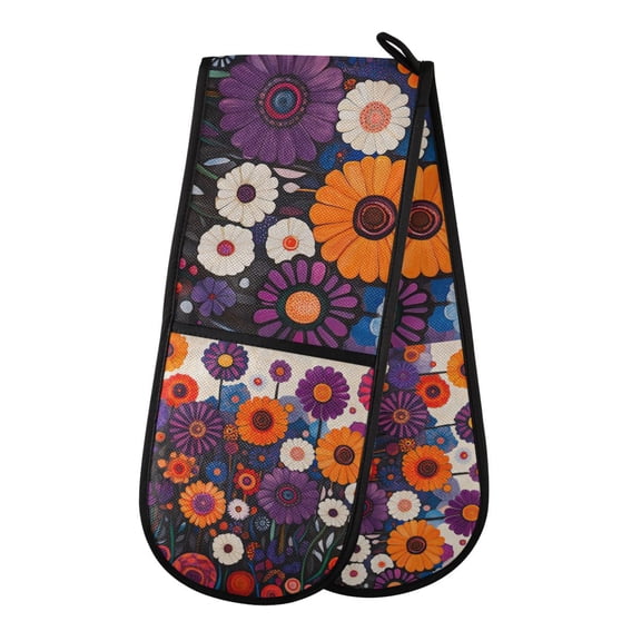 Yayeee Double Oven Mitt Kitchen Heat Resistant Baking 35" x7" Quilted Glove, Purple Flowers