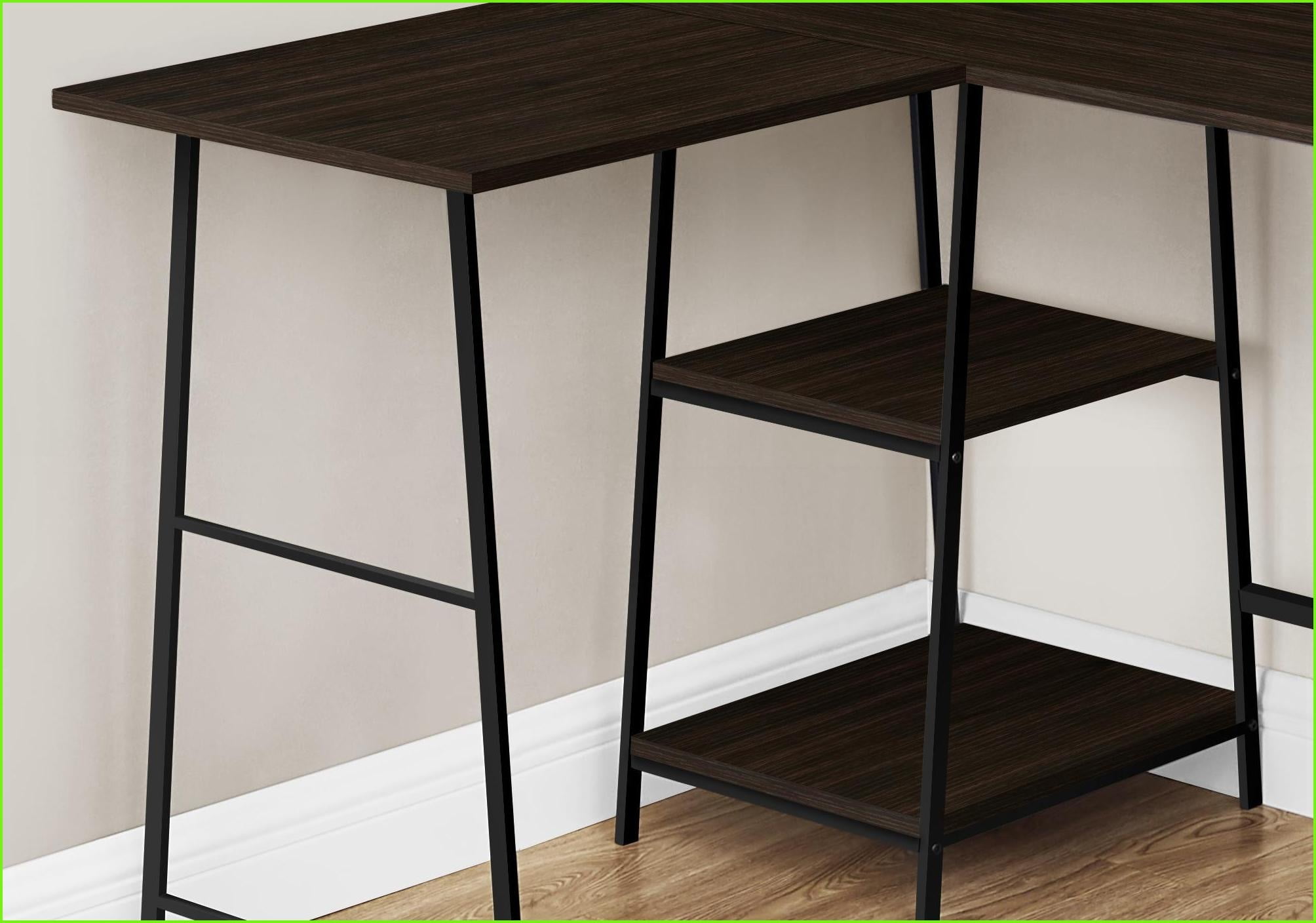 Desks, Industrial Computer Desk, 48"L L-Shape Corner Desk with Storage Shelves | Espresso Laminate | Metal