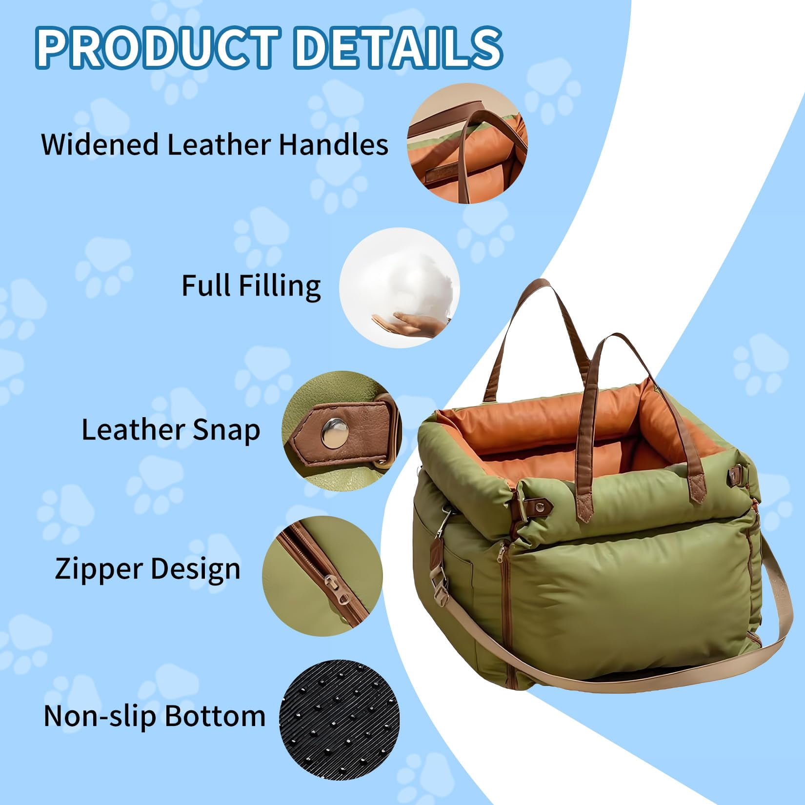 Dog Booster Car Seat, Waterproof PU Leather Upholstered Cat Bed for Car with Storage Pockets, Portable Pet Seat, Bite-Resistant, Perfect for Travel and Home