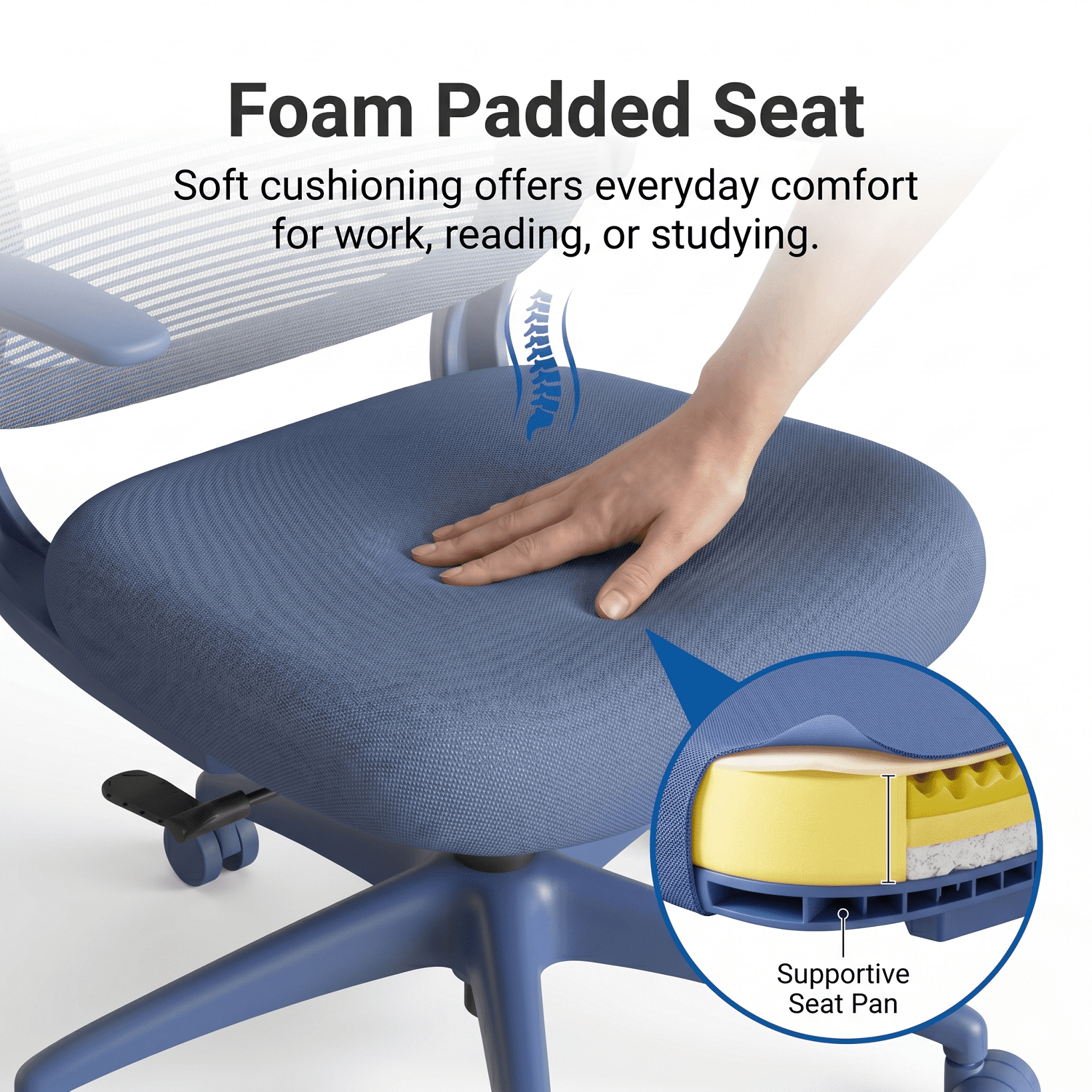 Homy Casa Blue Mesh Office Chair with Flip-Up Arms, Ergonomic Swivel Desk Chair for Home Office