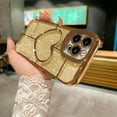 thumbnail image 3 of Compatible with iPhone 14 Pro Max Clear Glitter Case-6.7 Inch, Cute 3D Design Love Heart Pattern Plating Bling Case for Women Girls Soft TPU Shockproof Camera Protective Back Cover-Gold, 3 of 11