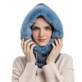 thumbnail image 1 of Winter Women Knitted Hood Hat Scarf Cap with Drawstring and Inner Plush, 1 of 5