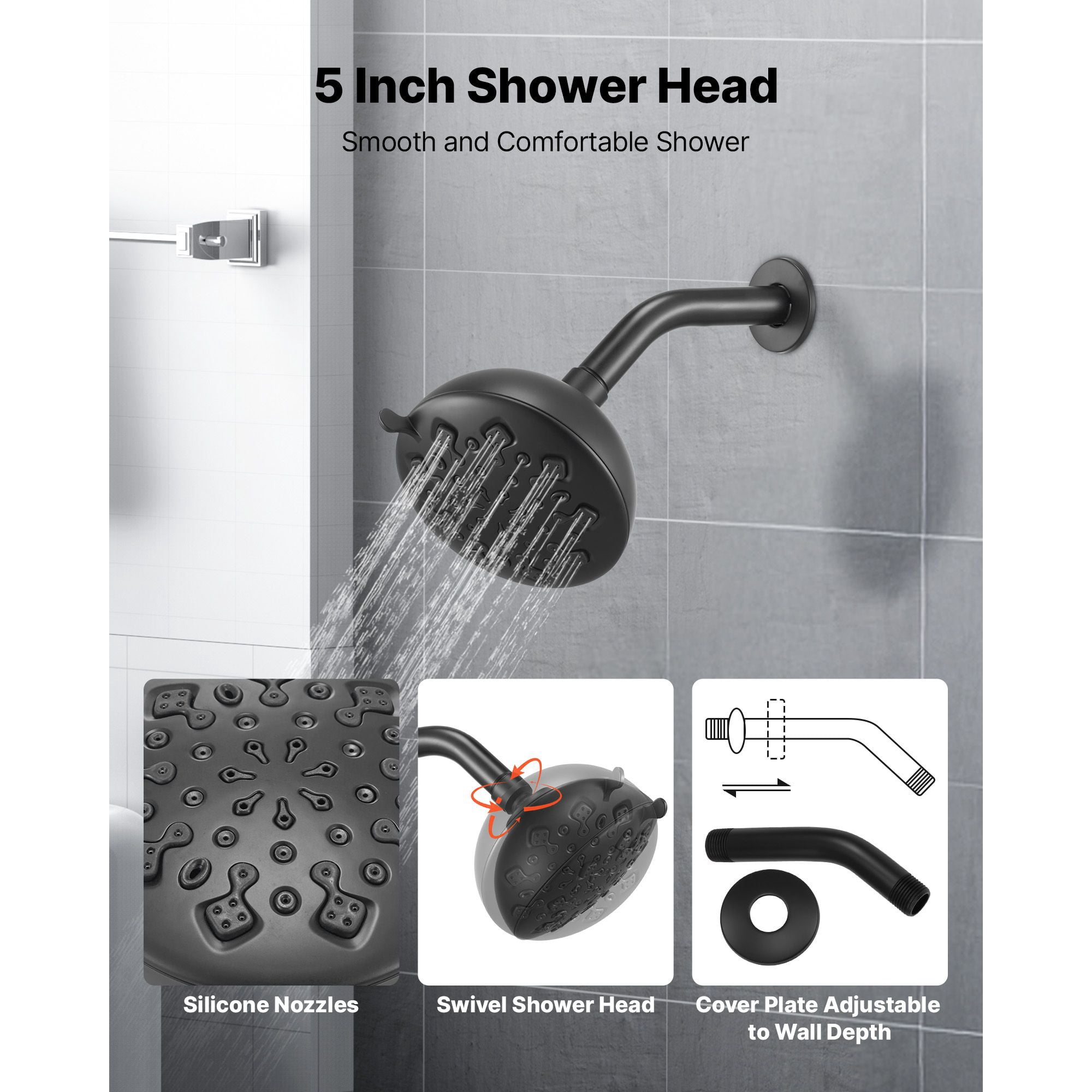 Tub and Shower Faucet Set 4-Piece Pressure Balancing Valve 8 Shower Modes Matte Black for Bathroom