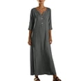 thumbnail image 2 of ClodeEU Women's V Neck Half Button 3/4 Sleeve Maxi Dress,Casual Vacation Dress Gray,Women's Plus M, 2 of 8
