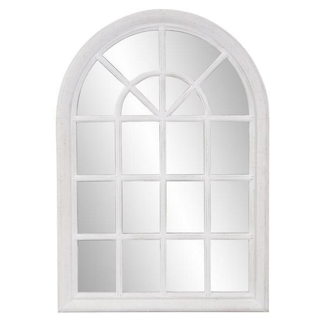 HomeRoots 383726 White Washed Mirror with Arched Panel Window Design