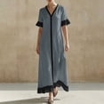 thumbnail image 2 of GUACER V-Neck Maxi Dress for Women Cotton Linen Casual Short Sleeve Contrast Trim Boho Long Dresses with Ruffle Hem, 2 of 7