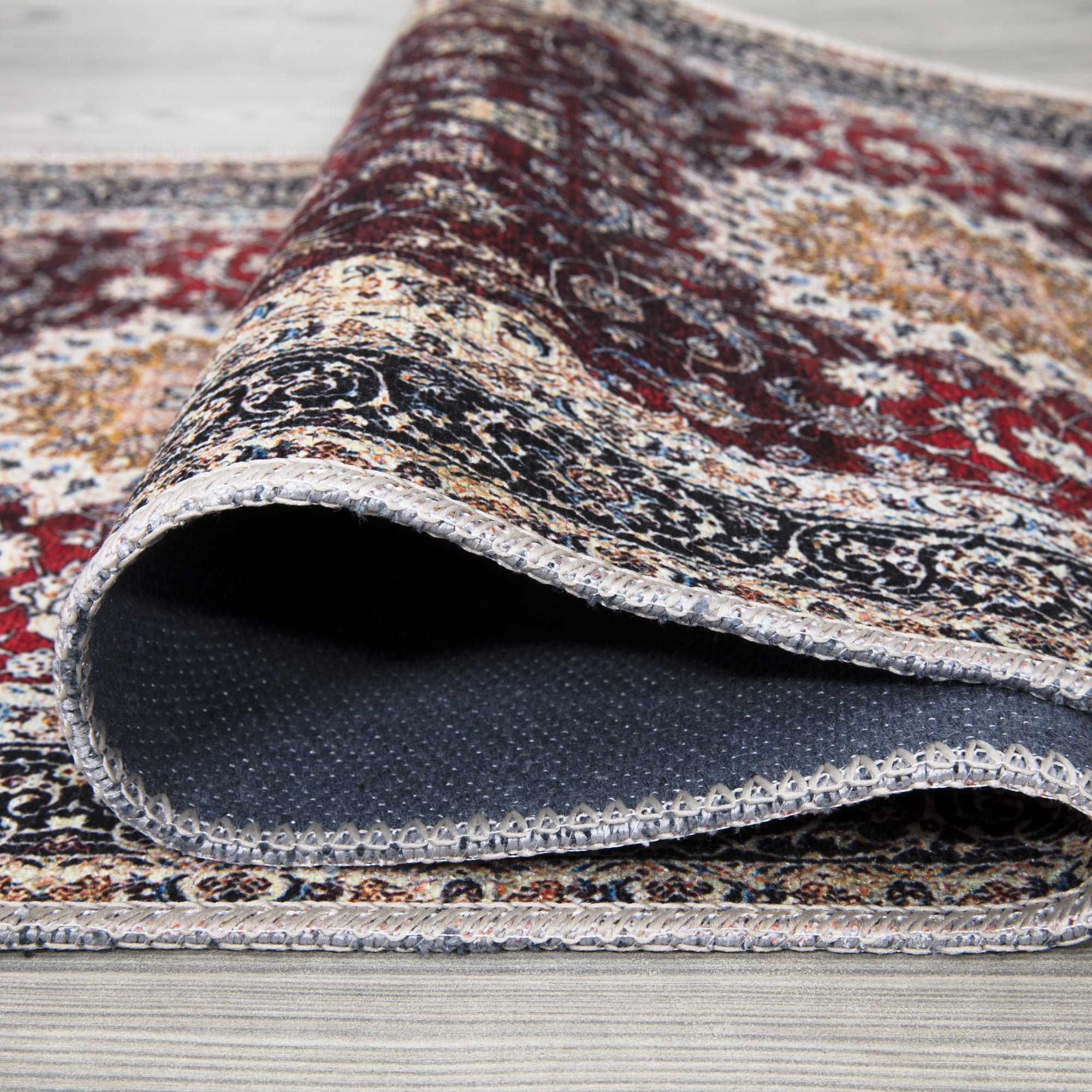 Ottomanson Machine Washable Cotton 2x5 Flatweave Runner Rug for Bedroom, 20" x 59", Red Medallion