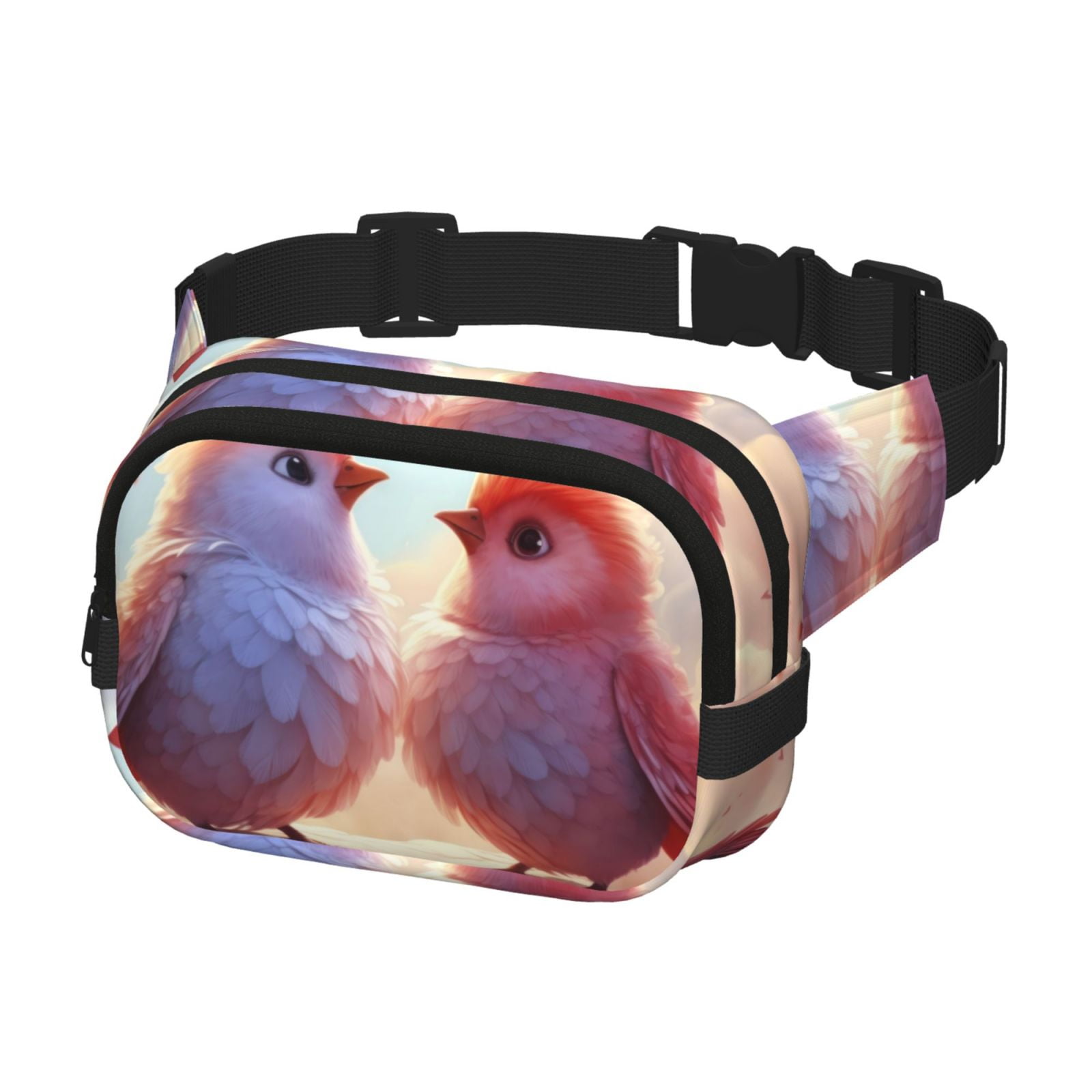 Picia Heart Sky Bird Couple Print Square Double-Layer Waist Bag Mini Adjustable Waist Belt Bag Exercise Running Travel Hiking