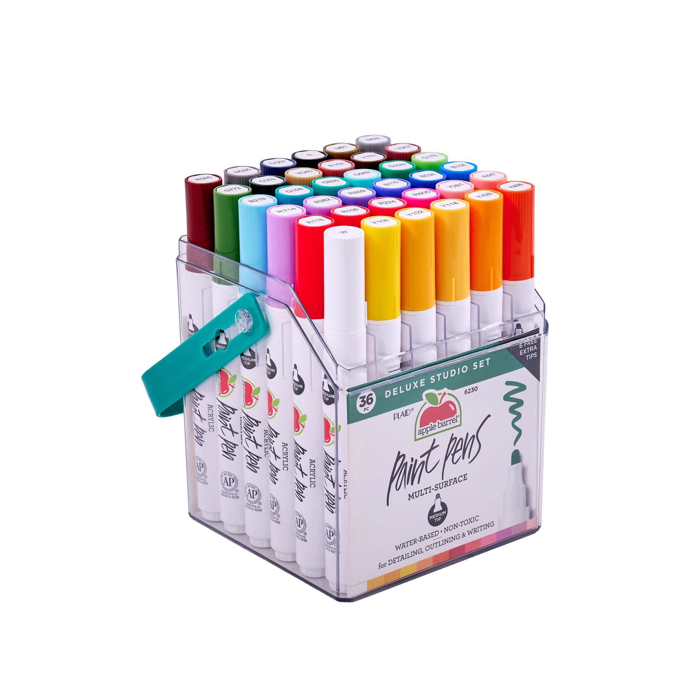 Apple Barrel Multi-Surface Paint Pens Deluxe Studio Set, Medium Tip, 36 Piece