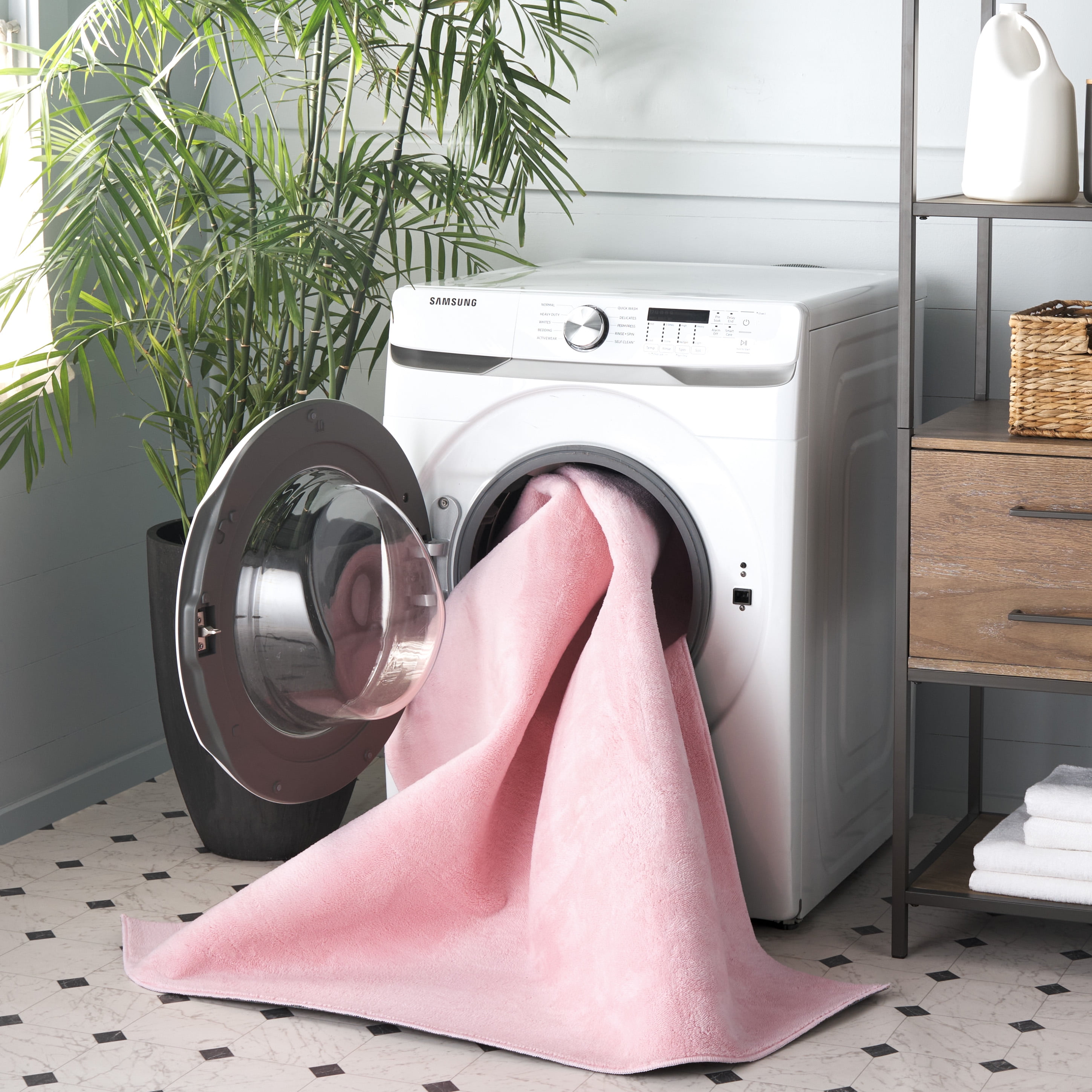 SAFAVIEH Loft Kalya Solid Machine Washable Area Rug, Pink, 6' x 9'