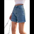 thumbnail image 1 of Pantalones Cortos Vaqueros para Mujer, Informales, de Verano, de Cintura Media, Deshilachados, Elásticos y Rotos. Azul Medio M, 1 of 10
