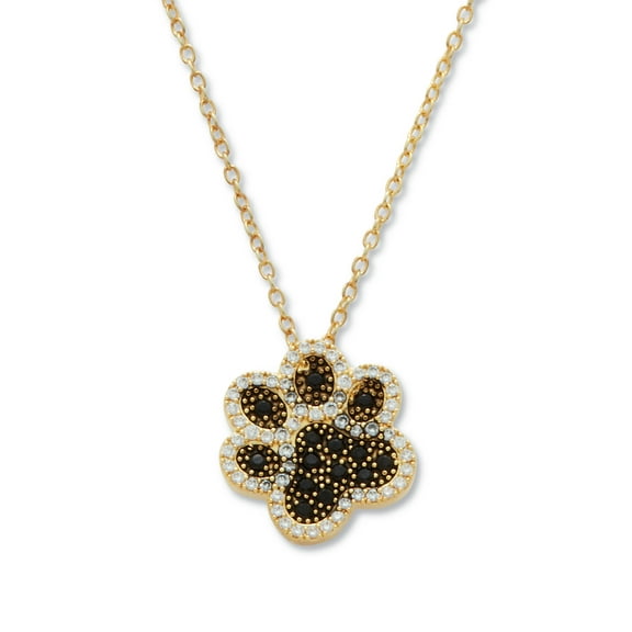 .97 TCW Round Black Cubic Zirconia 14k Gold-Plated Paw Print Necklace 18-inch